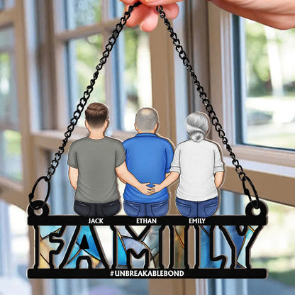 Family Forever Dad & His Children - Personalized Window Hanging Suncatcher Ornament