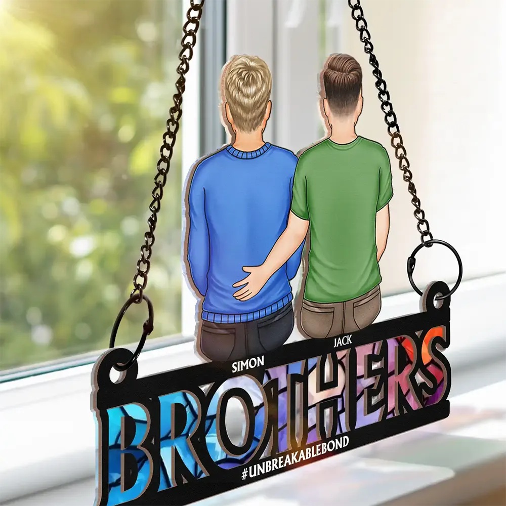 Family Forever Dad & His Children - Personalized Window Hanging Suncatcher Ornament