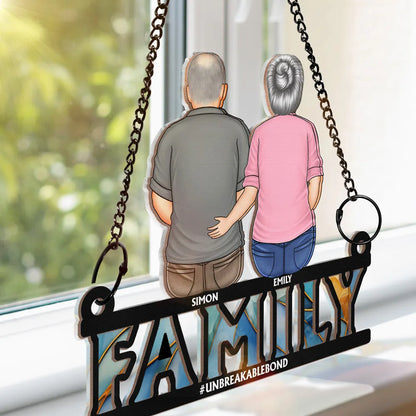 Family Forever Dad & His Children - Personalized Window Hanging Suncatcher Ornament