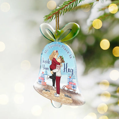 Gift For Couples - Christmas Couple Place Is Inside Your Hug - Personalized Custom Shaped Acrylic Ornament