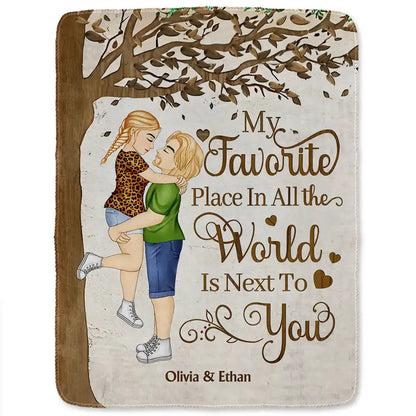 Gift For Couples,Gift For Husband,Gift For Wife,Gift For Boyfriend,Gift For Girlfriend,Happy - My Favorite Place In All The World - Personalized Fleece Blanket, Sherpa Blanket