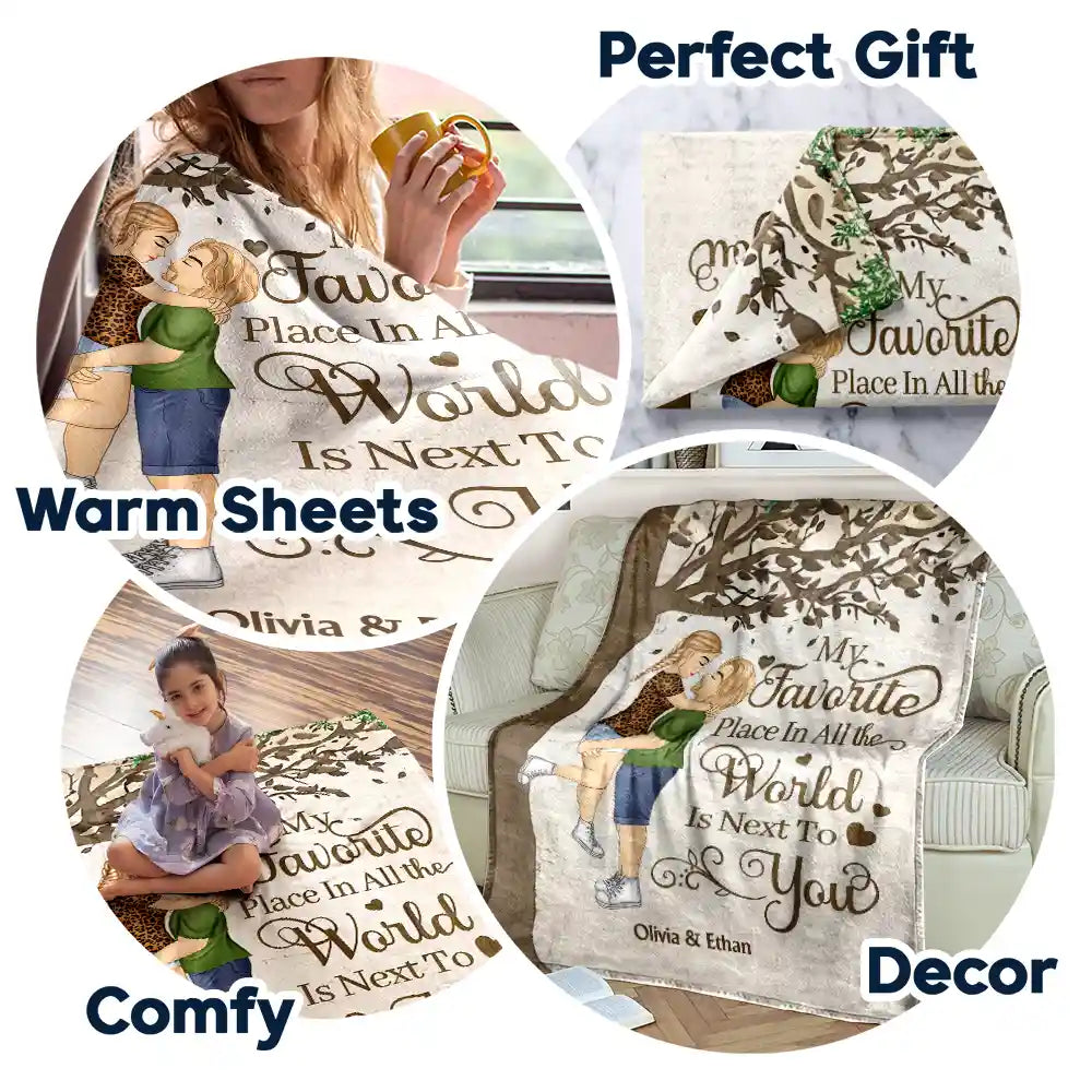 Gift For Couples,Gift For Husband,Gift For Wife,Gift For Boyfriend,Gift For Girlfriend,Happy - My Favorite Place In All The World - Personalized Fleece Blanket, Sherpa Blanket