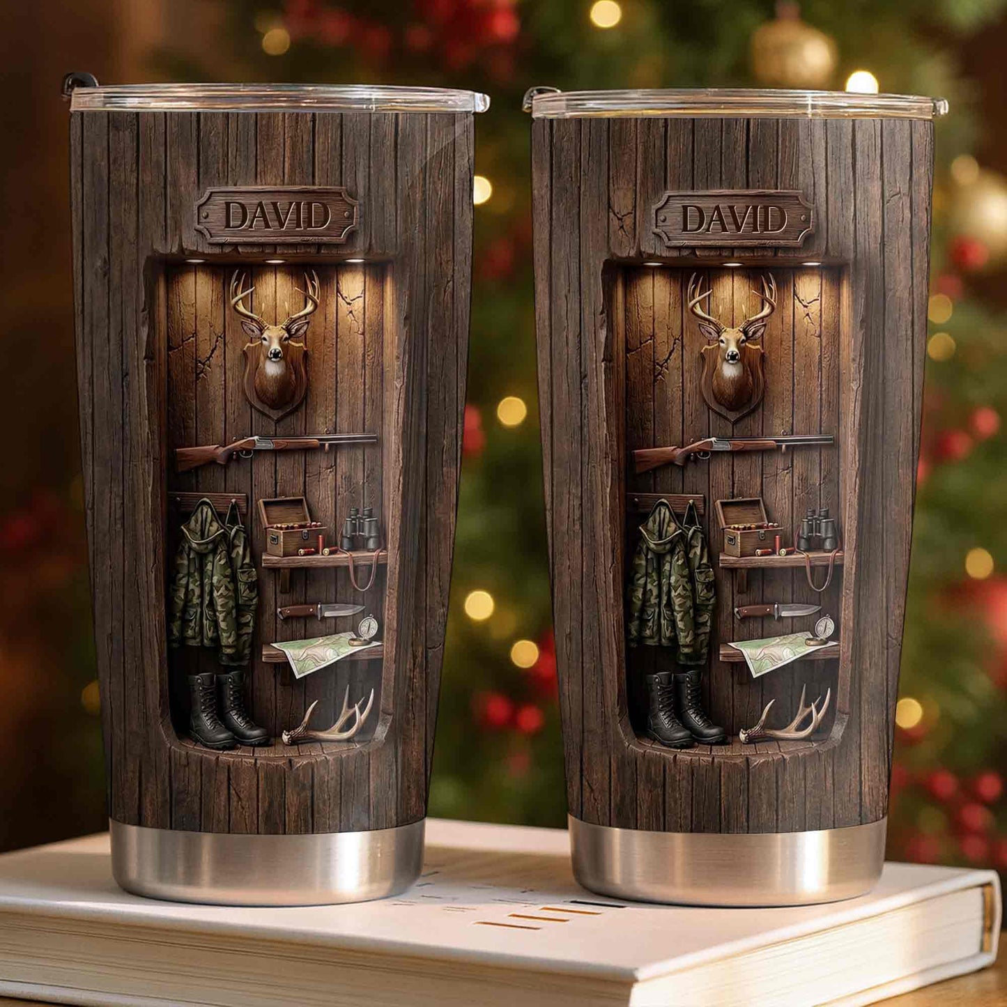 Personalized hunting gifts stainless steel tumbler with custom deer cabin design for dad or hunting lovers image 8