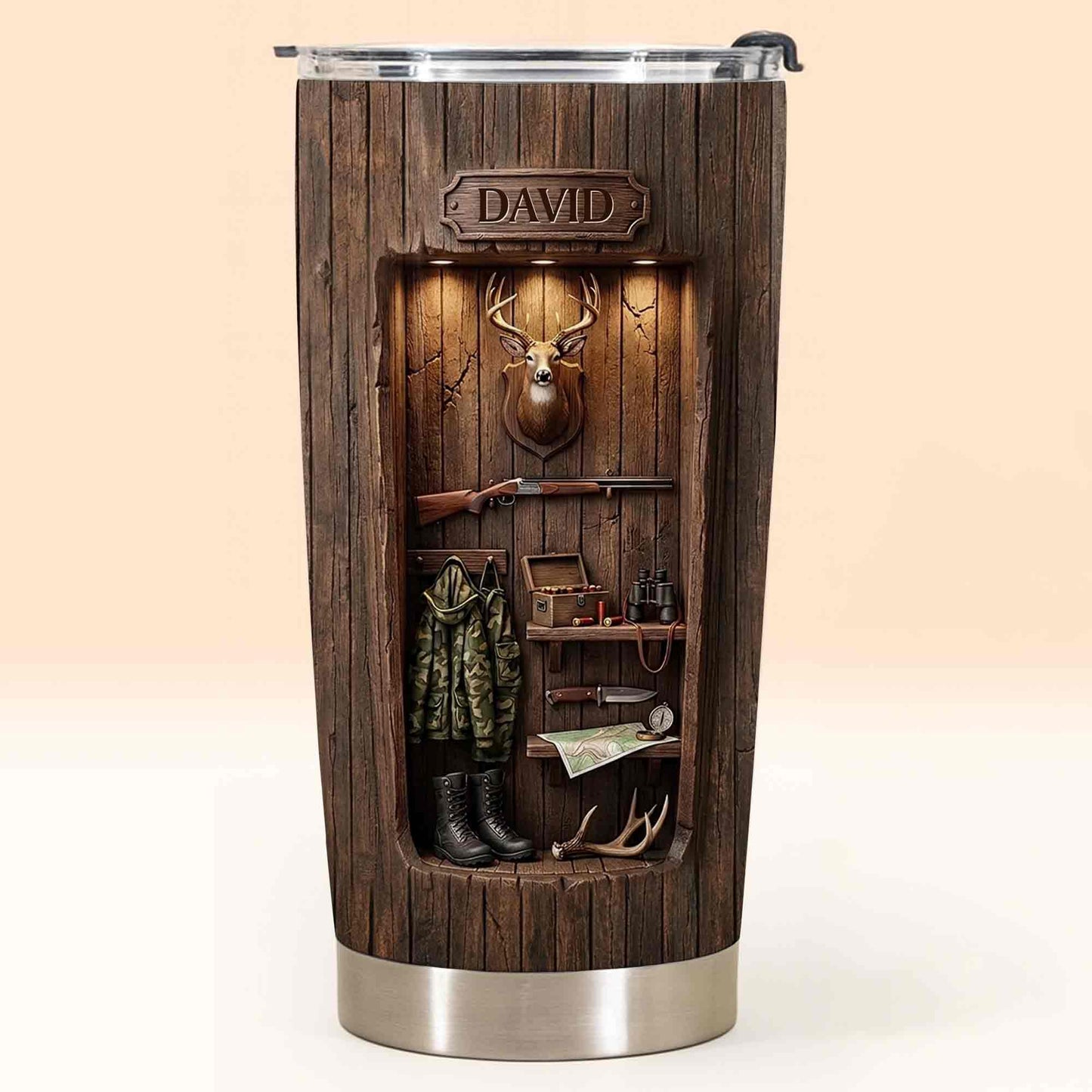 Tumbler material and size view - Personalized Hunting Gifts