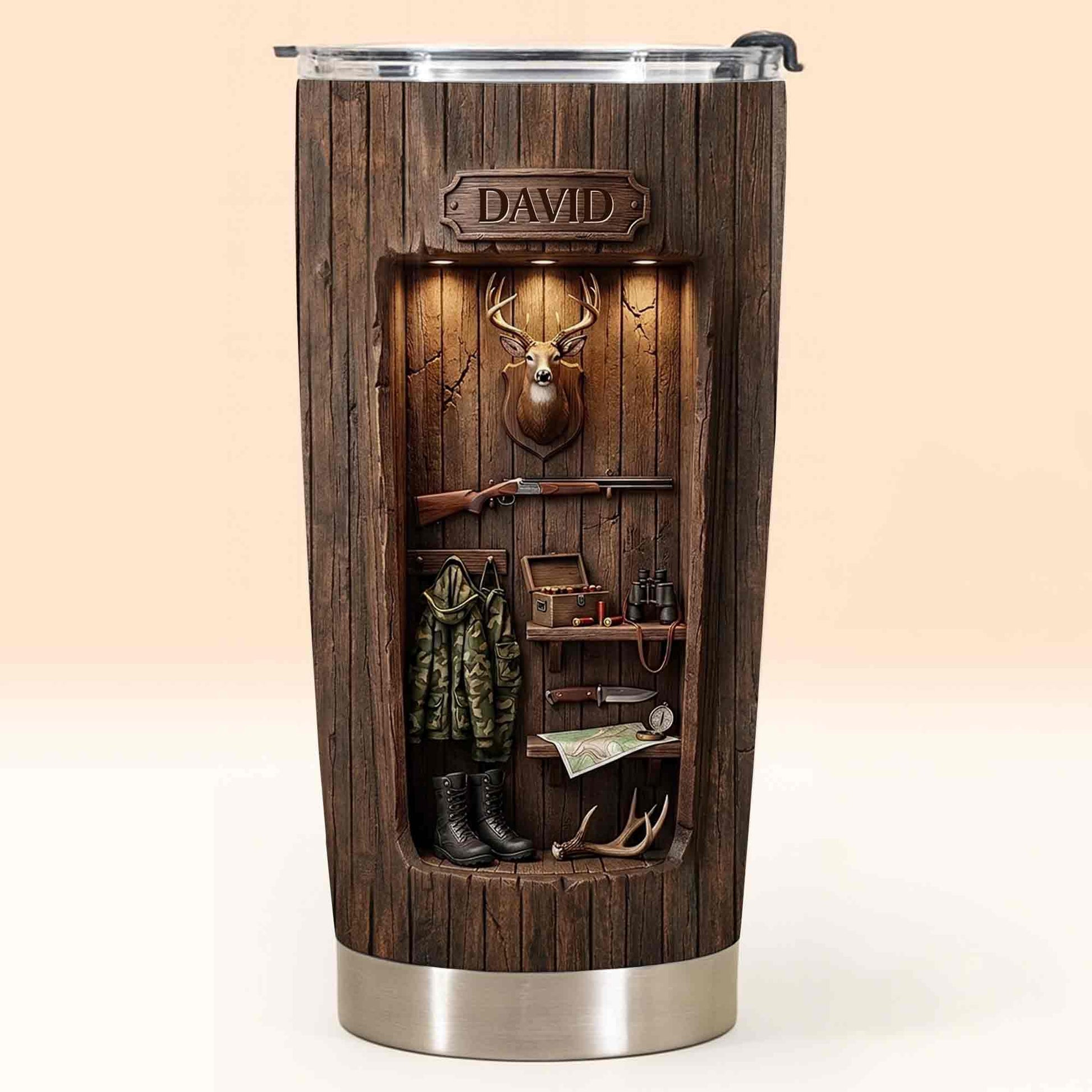 Tumbler material and size view - Personalized Hunting Gifts