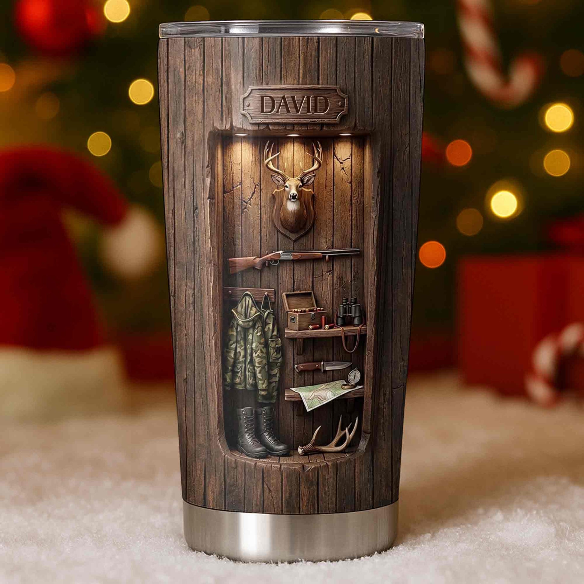 Personalized hunting gifts stainless steel tumbler with custom deer cabin design for dad or hunting lovers image 7