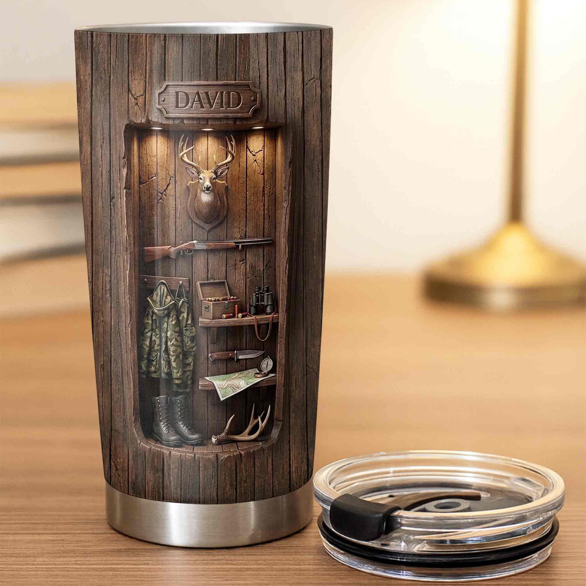 Personalized hunting gifts stainless steel tumbler with custom deer cabin design for dad or hunting lovers image 9