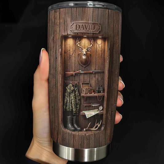 Personalized hunting gifts stainless steel tumbler with custom deer cabin design for dad or hunting lovers