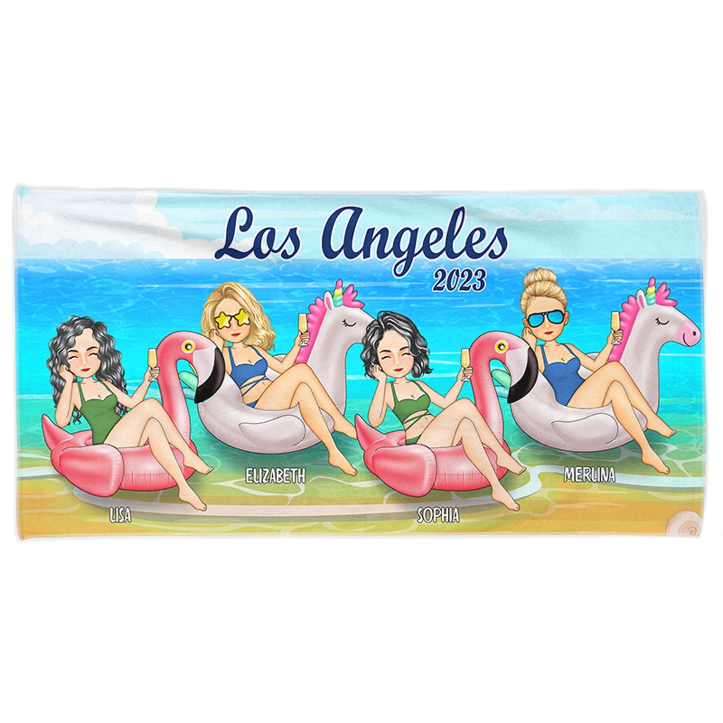 Personalized Best Friends Beach Towel - Custom Summer Trip Los Angeles Keepsake