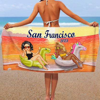 Personalized Best Friends Beach Towel - Custom Summer Trip Los Angeles Keepsake