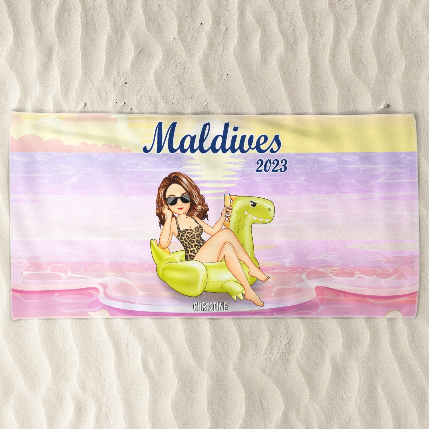 Personalized Beach Bestie Flamingo Girl Beach Towel - Gift For Bestie For Women