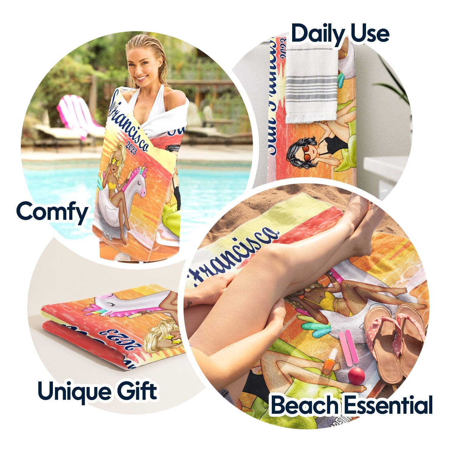 Personalized Beach Bestie Flamingo Girl Beach Towel - Gift For Bestie For Women