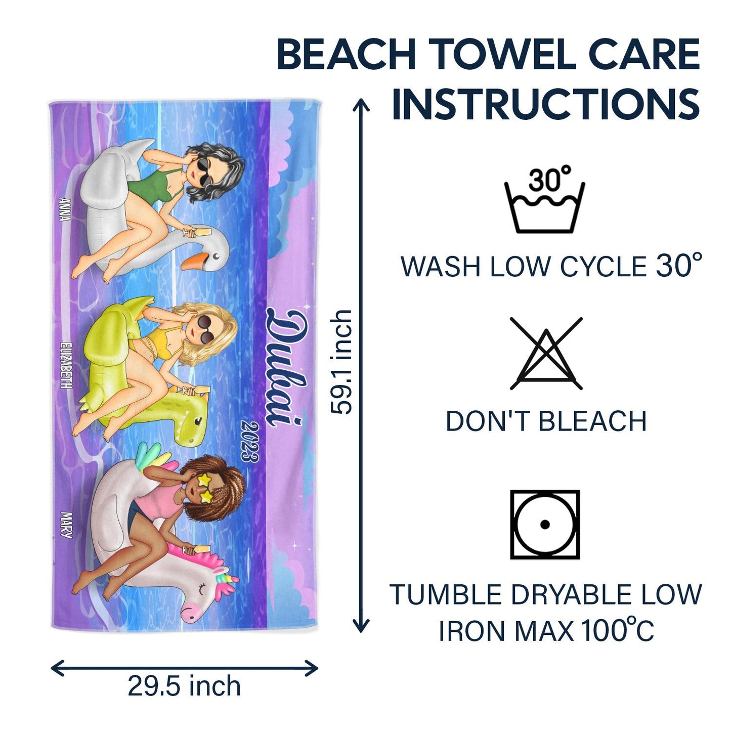 Personalized Beach Bestie Flamingo Girl Beach Towel - Gift For Bestie For Women