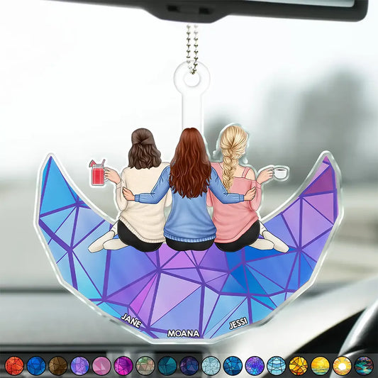 Besties Friends Sisters Sitting On The Moon - Personalized Acrylic Car Hanger