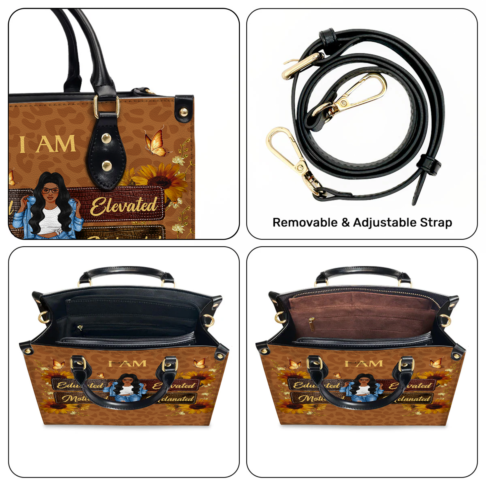 “I Am Educated, Melanated” Custom Handbag - Personalized Gift for Black Women