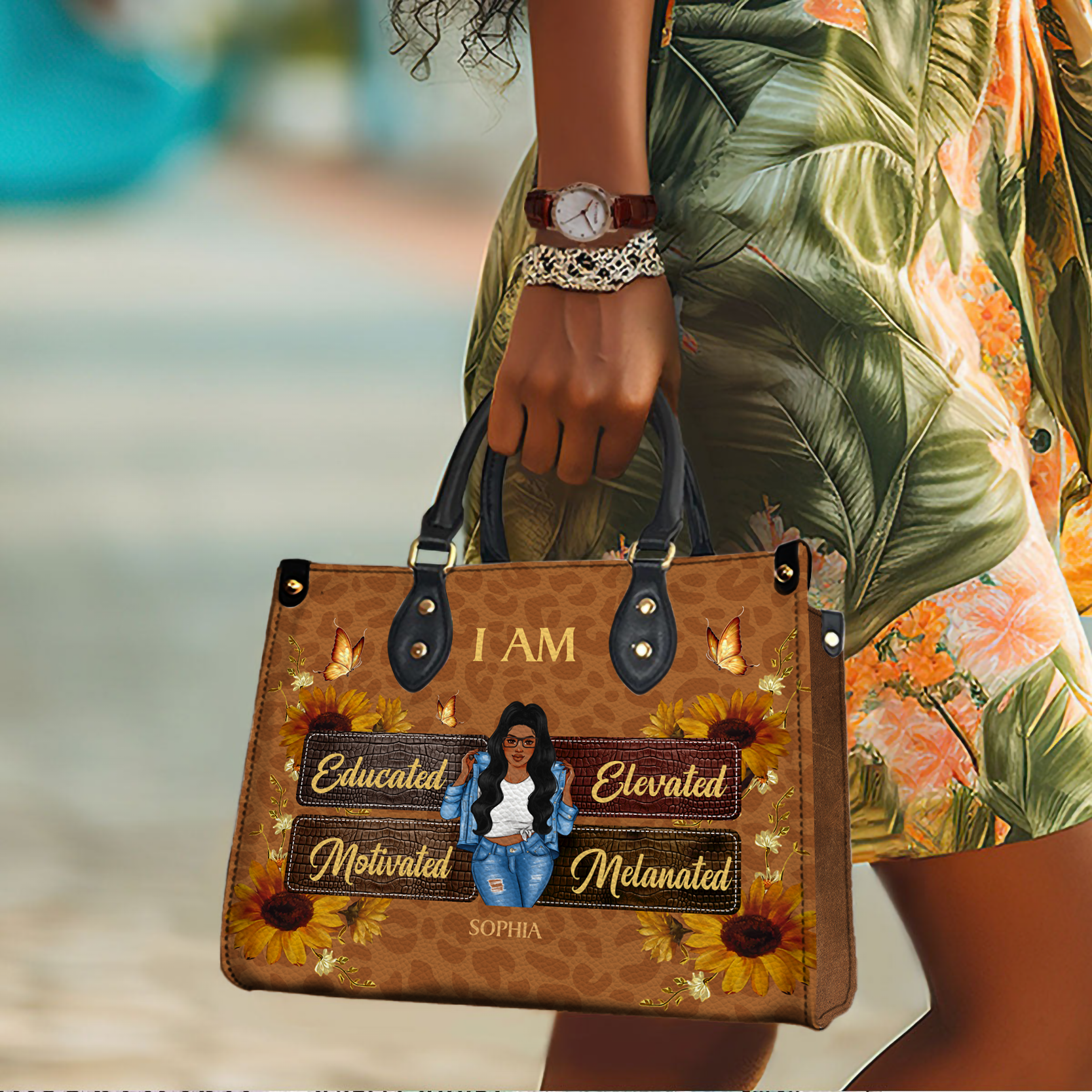 “I Am Educated, Melanated” Custom Handbag - Personalized Gift for Black Women