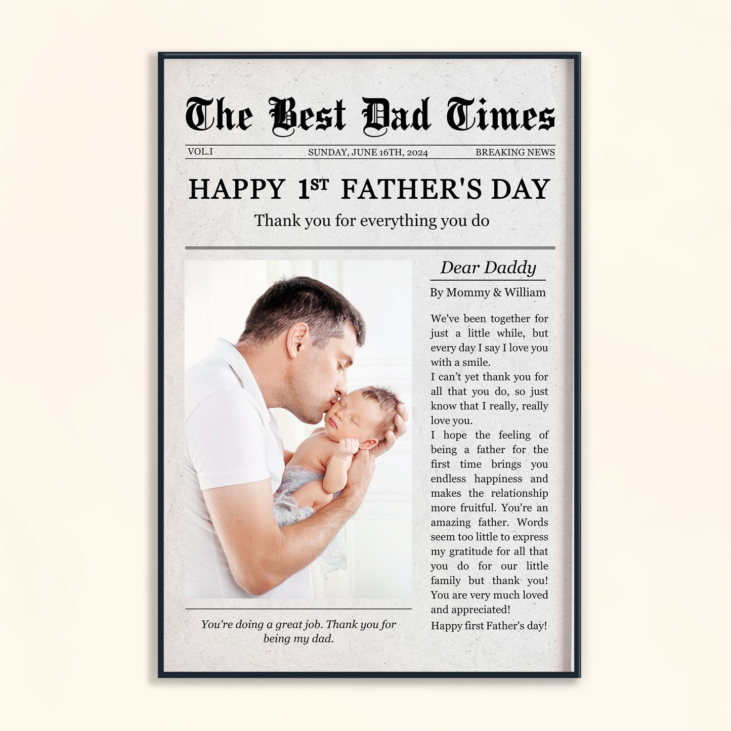 The Best Dad Times - Personalized Happy 1st Father’s Day Photo Poster / Canvas