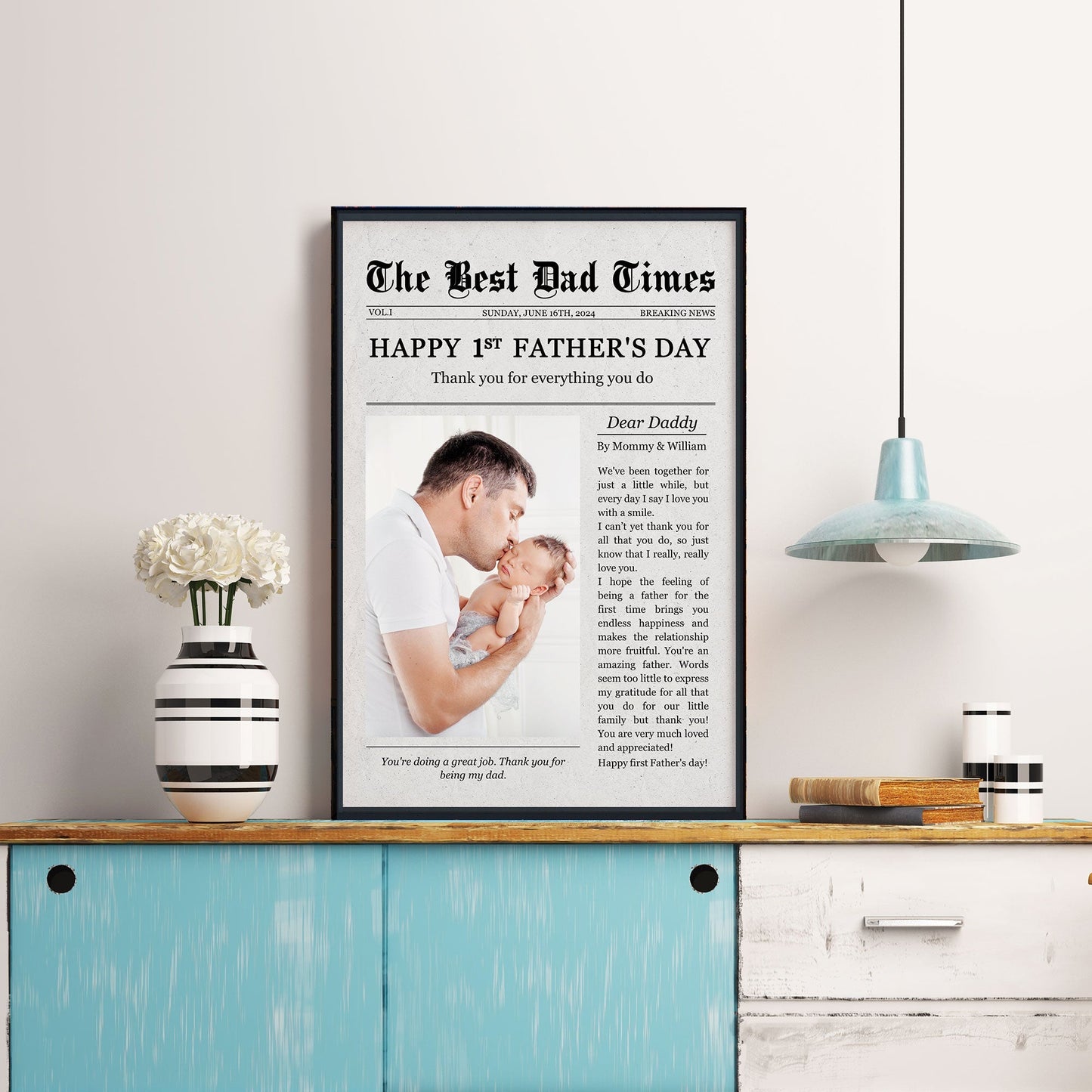 The Best Dad Times - Personalized Happy 1st Father’s Day Photo Poster / Canvas