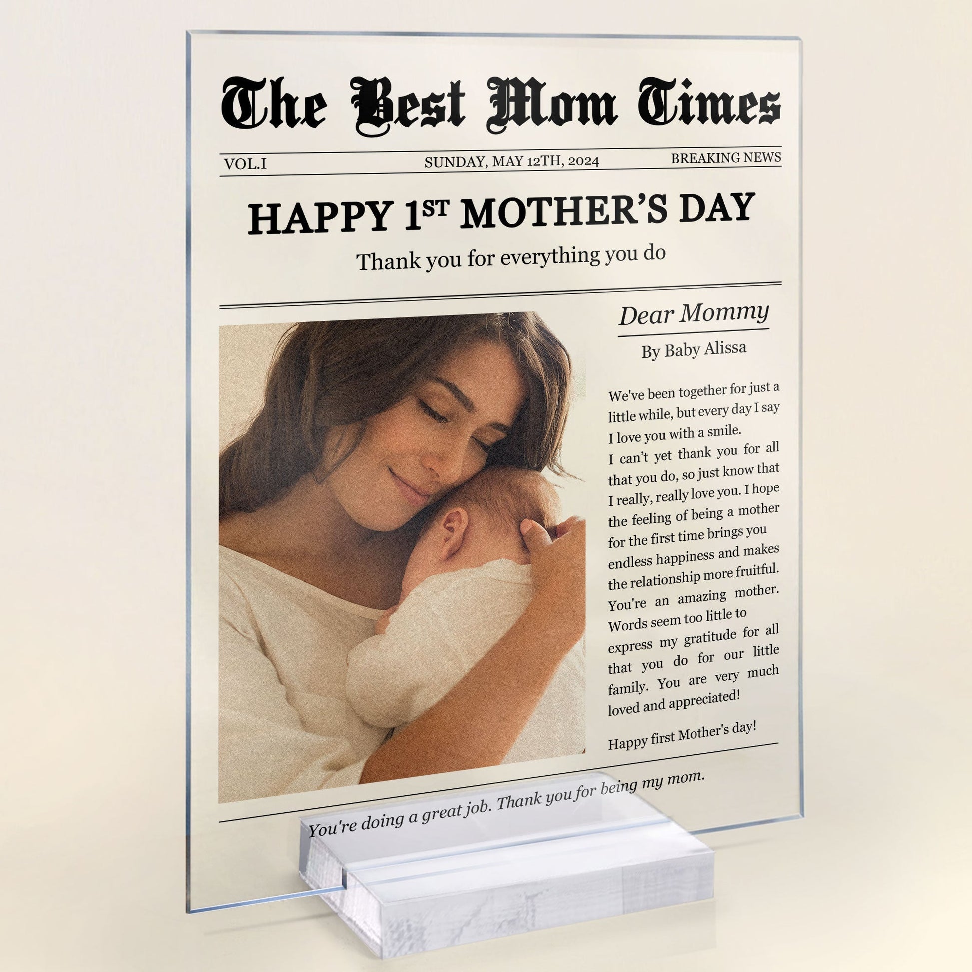 Happy 1st Mother's Day Thank You For Everything - Personalized Plaque