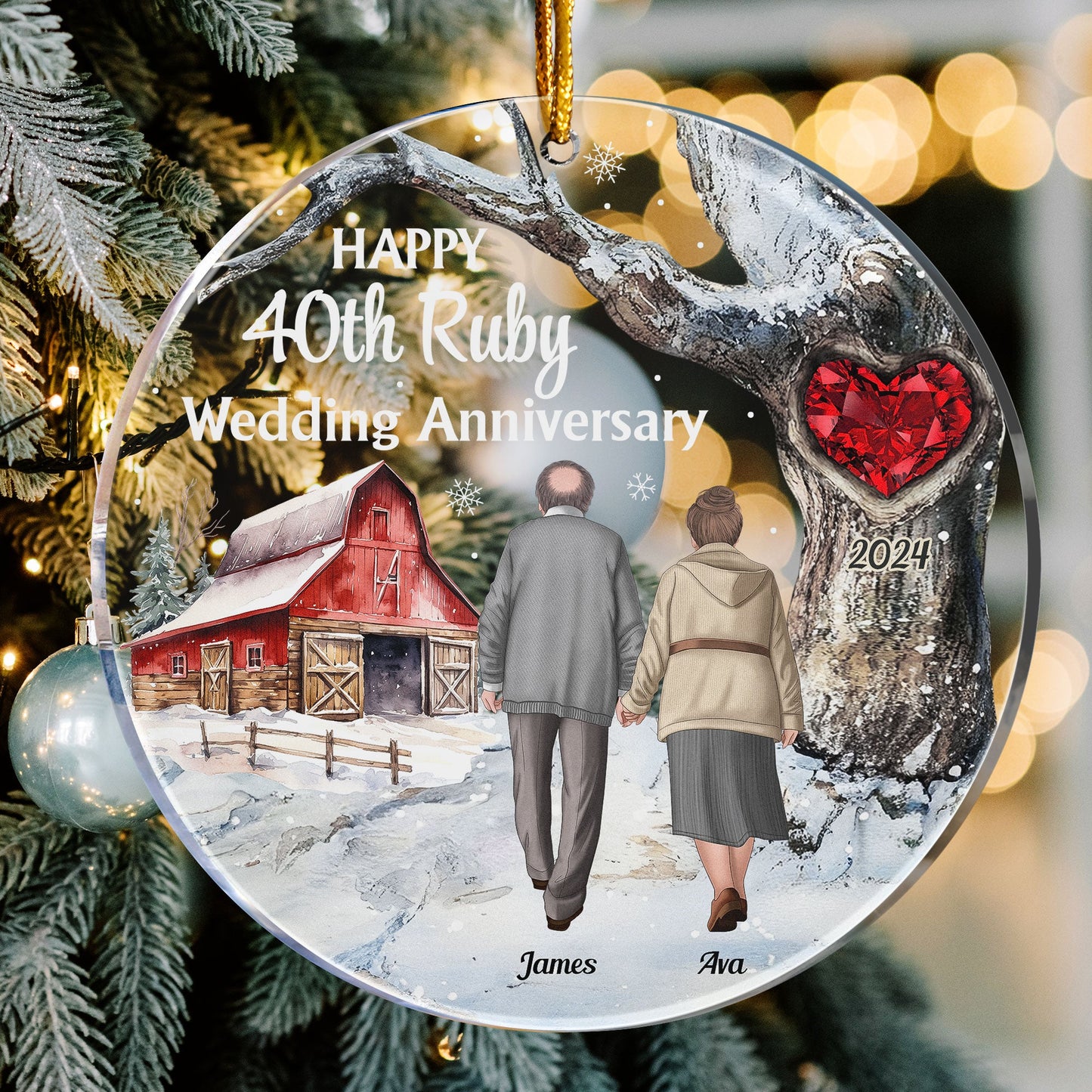 Acrylic Ornament material and size view - Custom Wedding Anniversary Acrylic Ornament