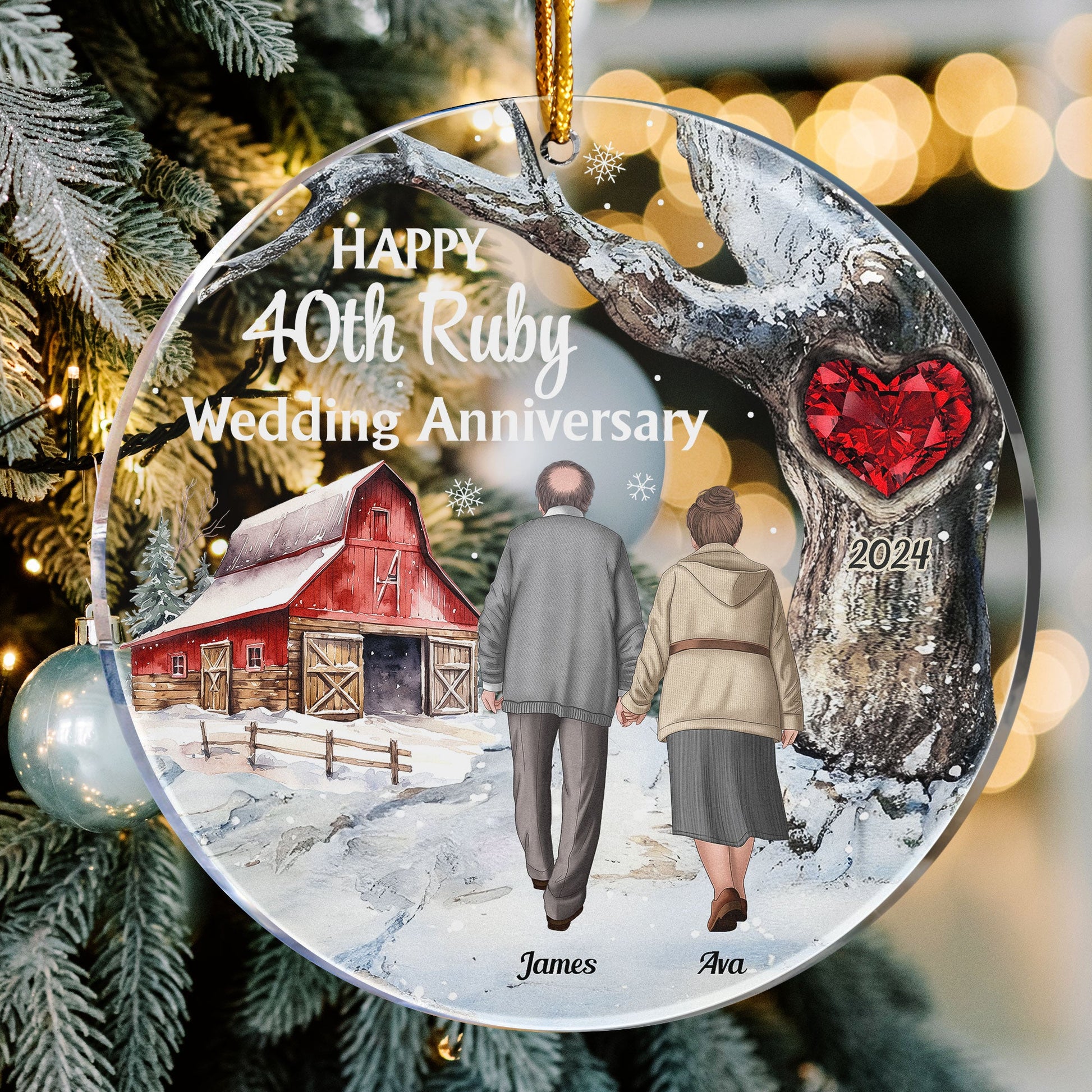 Acrylic Ornament material and size view - Custom Wedding Anniversary Acrylic Ornament