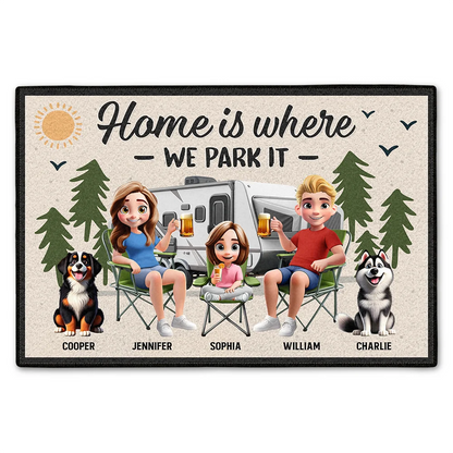 Family, Camping, Campsite, Happy - Home Is Where We Park It - Personalized Doormat