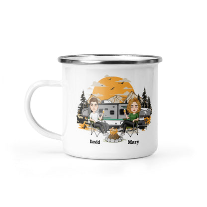 Husband And Wife Camping Partners For Life - Personalized Enamel Mug