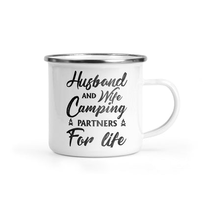 Husband And Wife Camping Partners For Life - Personalized Enamel Mug