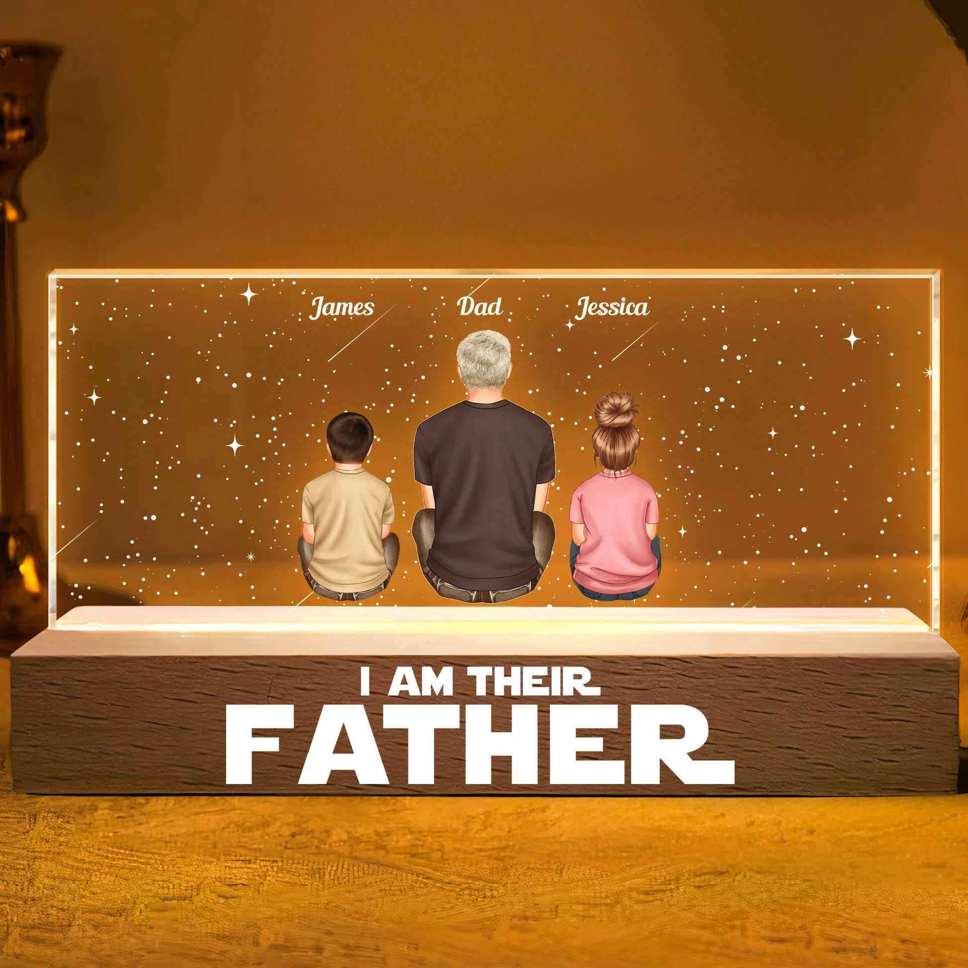 Personalized I Am Their Father LED Night Light with custom names and starry sky design for Dad