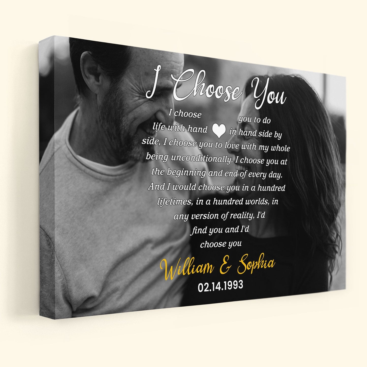 I Choose You To Do Life With Hand In Hand - Personalized Wrapped Photo Canvas