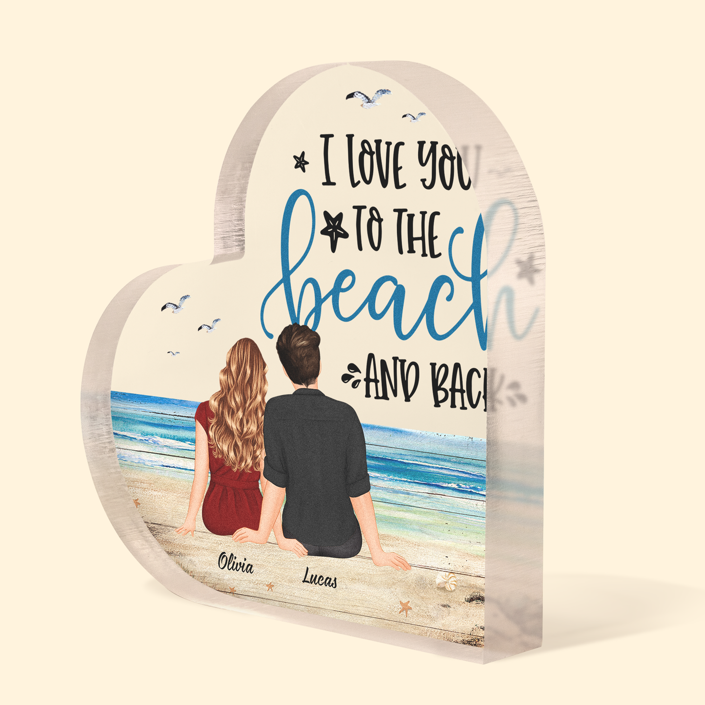 I Love You To The Beach And Back - Personalized Heart Shaped Acrylic Plaque