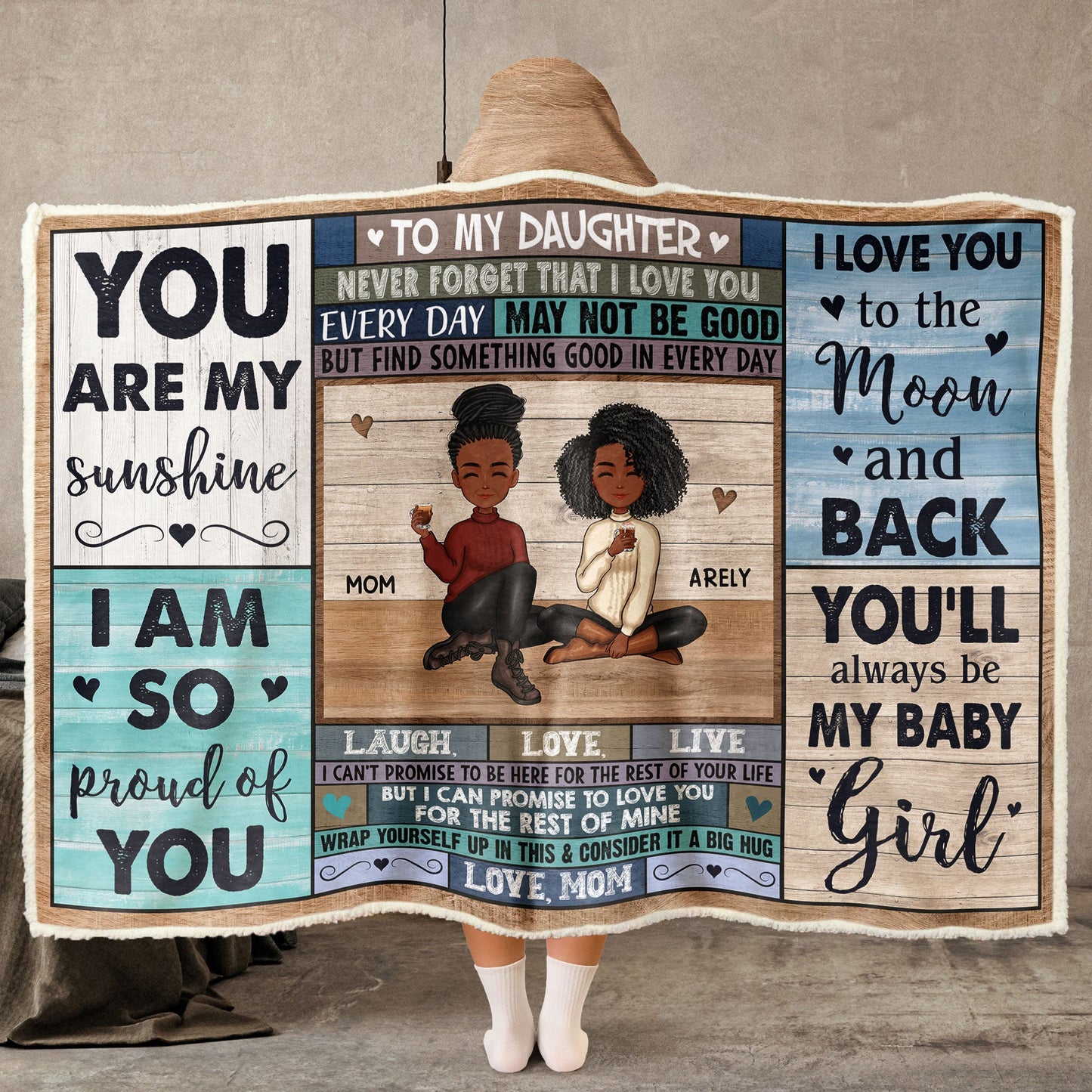 I Love You To The Moon And Back - Personalized Wearable Hoodie Blanket