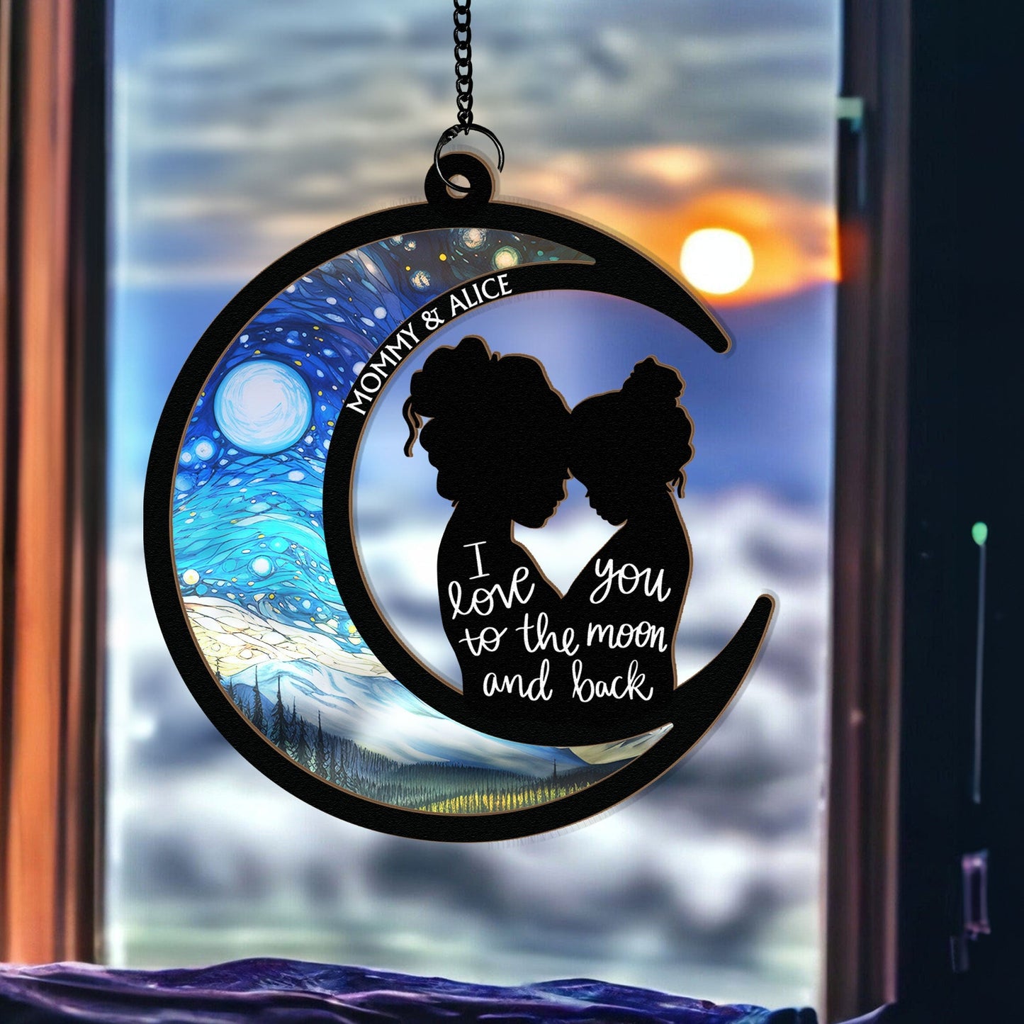 I Love You To The Moon & Back - Personalized Window Hanging Suncatcher Ornament