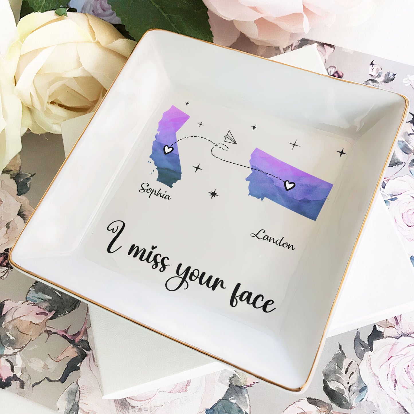 I Miss Your Face - Custom Multiple States - Personalized Jewelry Dish