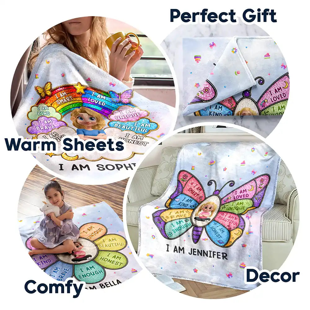 Personalized kids affirmation blanket with custom name and butterfly artwork for children gift image 7
