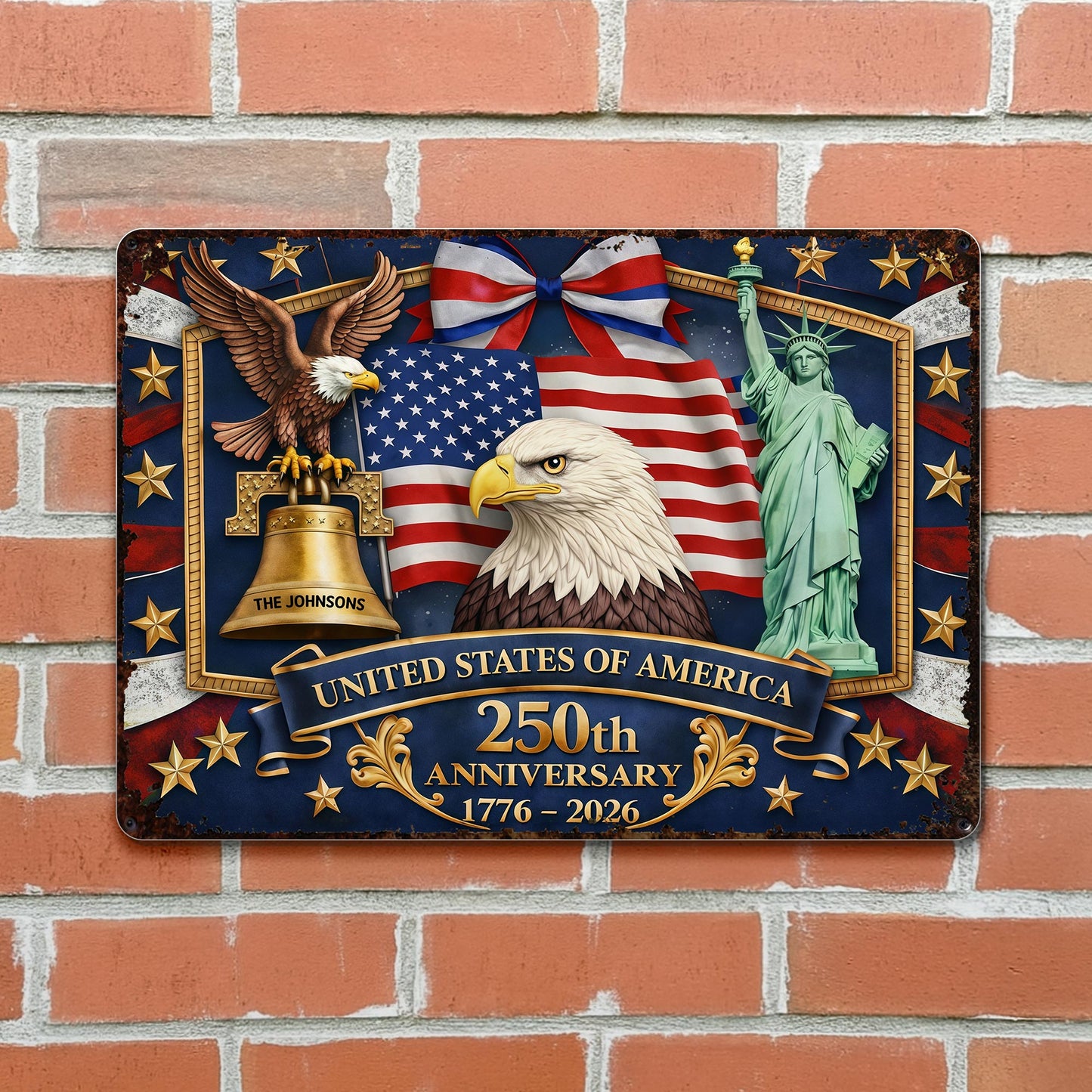 United States Of America Anniversary Bald Eagle Flag And Statue Of Liberty