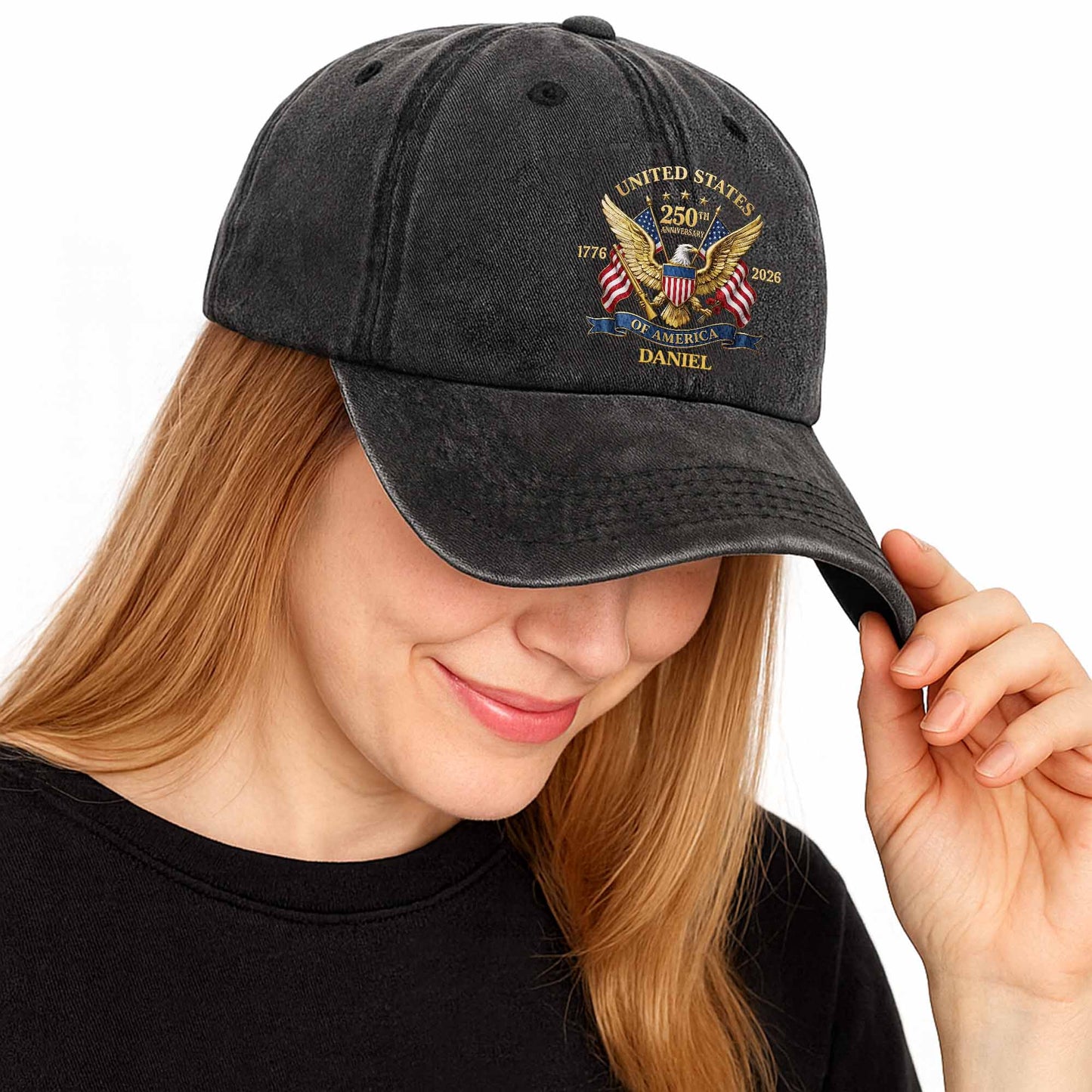 T-Shirt / Hoodie material and size view - Personalized Usa 250Th Anniversary Patriotic Hat