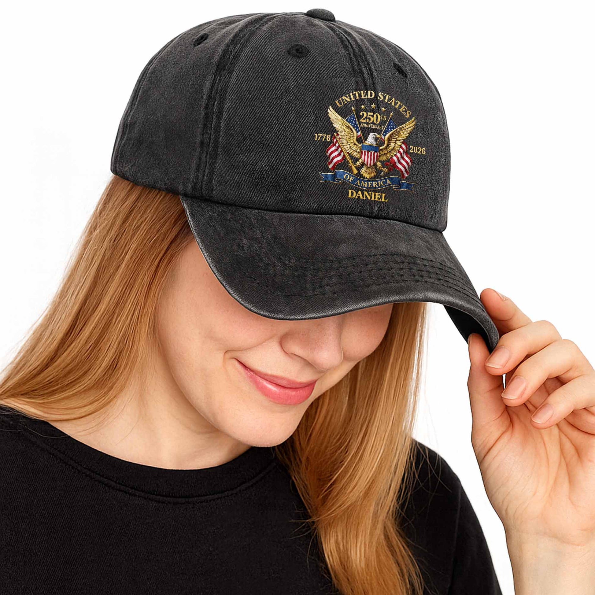 T-Shirt / Hoodie material and size view - Personalized Usa 250Th Anniversary Patriotic Hat