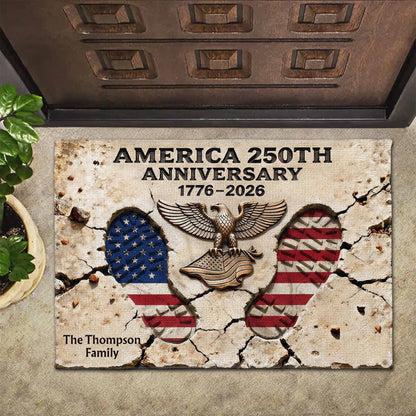 America 250th Anniversary - Personalized Custom Eagle & Flag Boot Prints Doormat