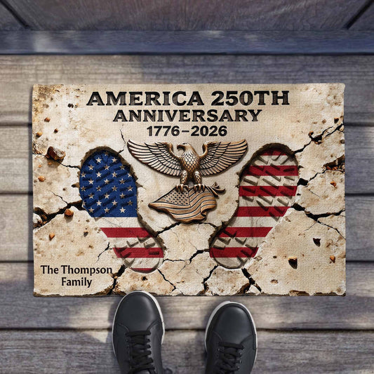 America 250th Anniversary - Personalized Custom Eagle & Flag Boot Prints Doormat