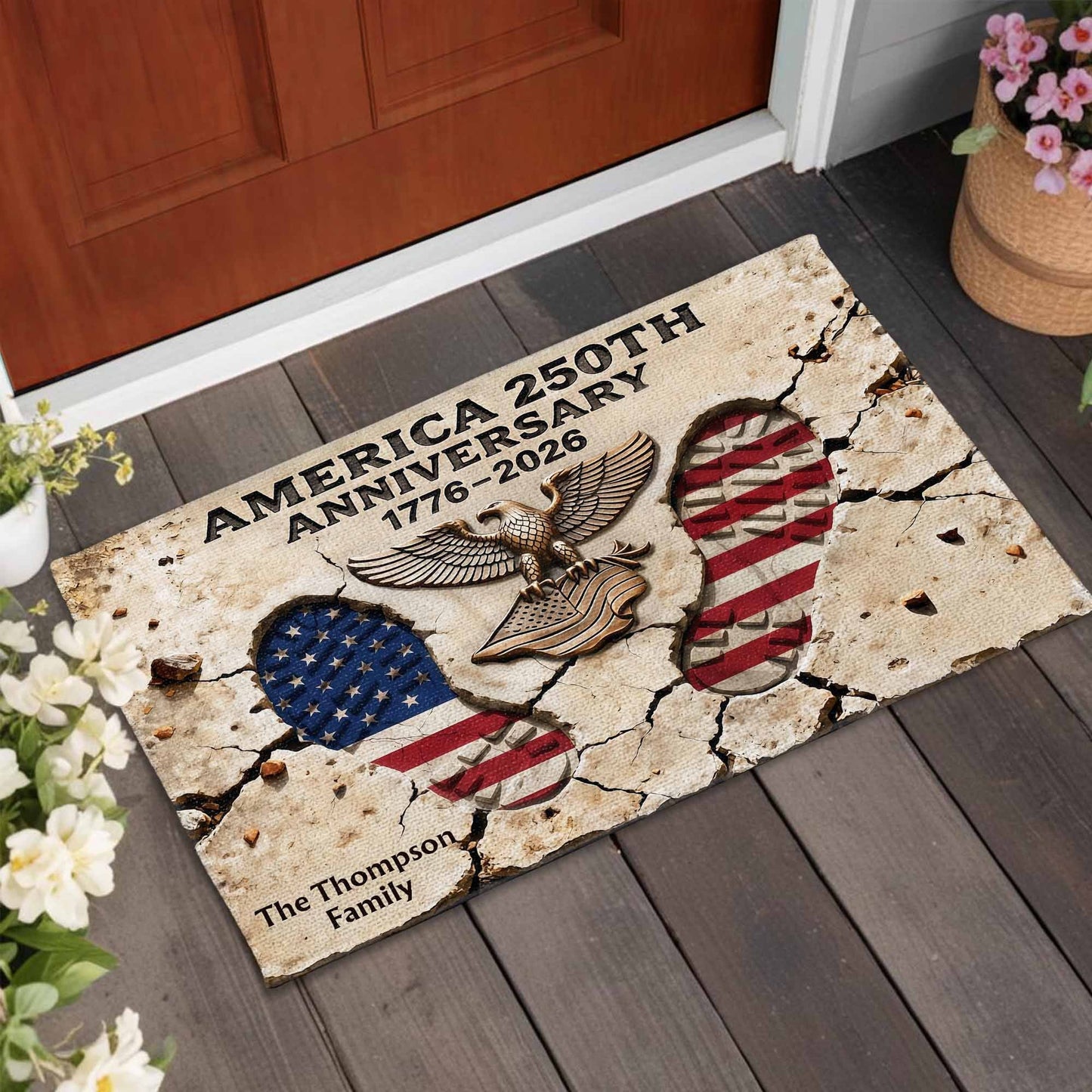 America 250th Anniversary - Personalized Custom Eagle & Flag Boot Prints Doormat