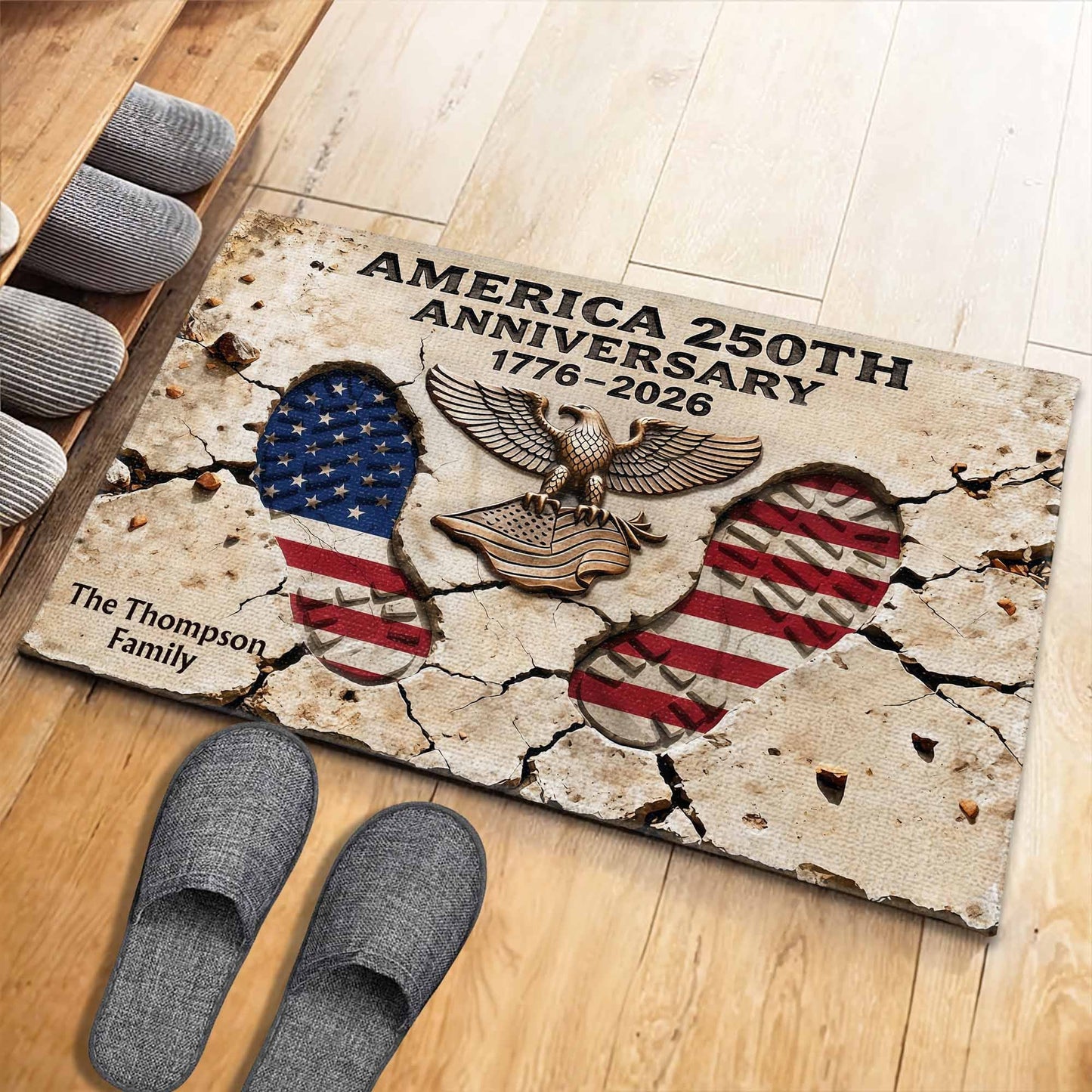 America 250th Anniversary - Personalized Custom Eagle & Flag Boot Prints Doormat