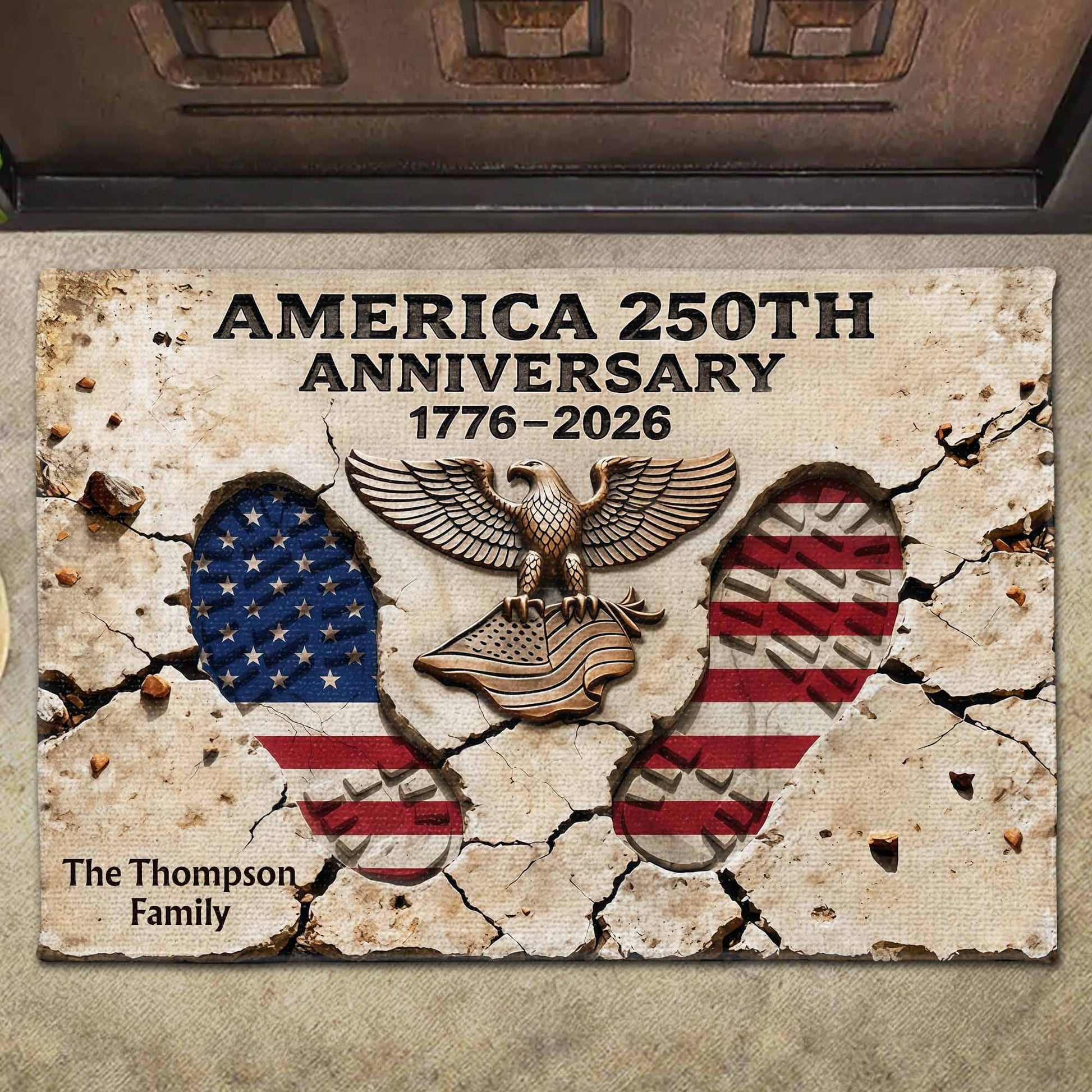 America 250th Anniversary - Personalized Custom Eagle & Flag Boot Prints Doormat