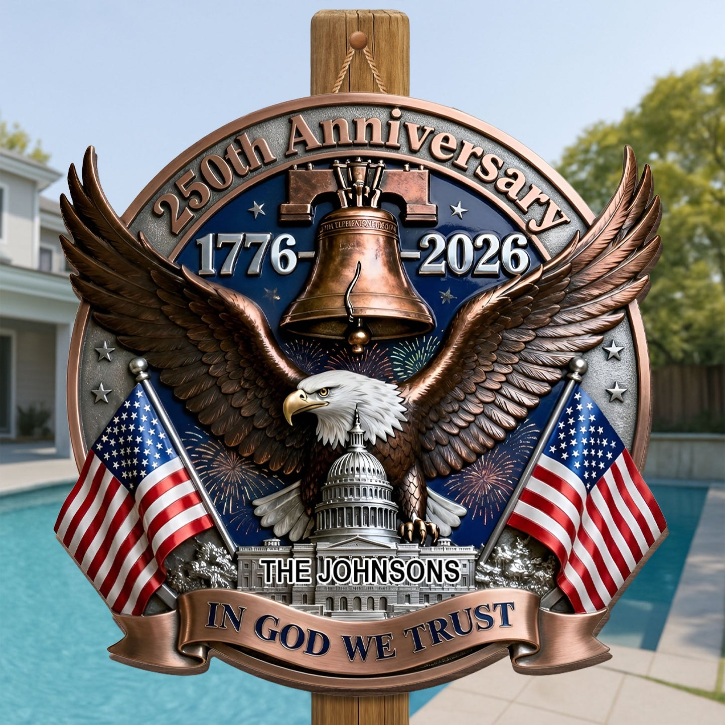 Personalized Patriotic Wood Sign personalization view for Family