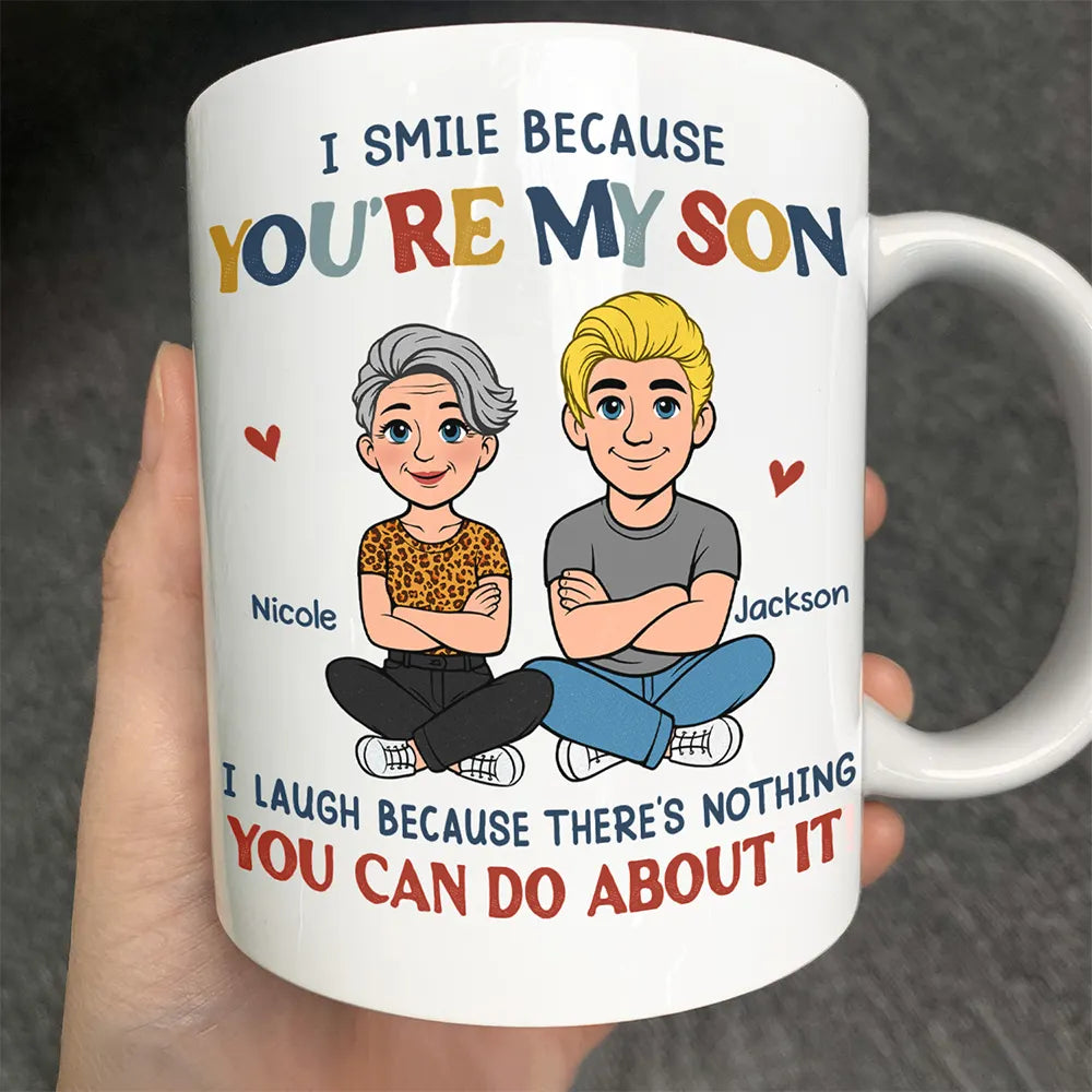 Gift For Wife,Gift For Mother,Mom - Sons,Gift For Daughter,Mom - Daughters (Adult),Dad - Daughters (Adult),Dad - Sons,Gift For Son,Funny - I Smile Because You Are My Daughter Son Retro - Personalized Mug