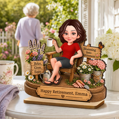 Personalized retirement gifts for women featuring a custom wooden plaque with a gardening design for grandma. image 10