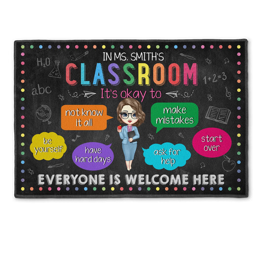 Personalized teacher doormat with custom classroom rules print for classroom decor