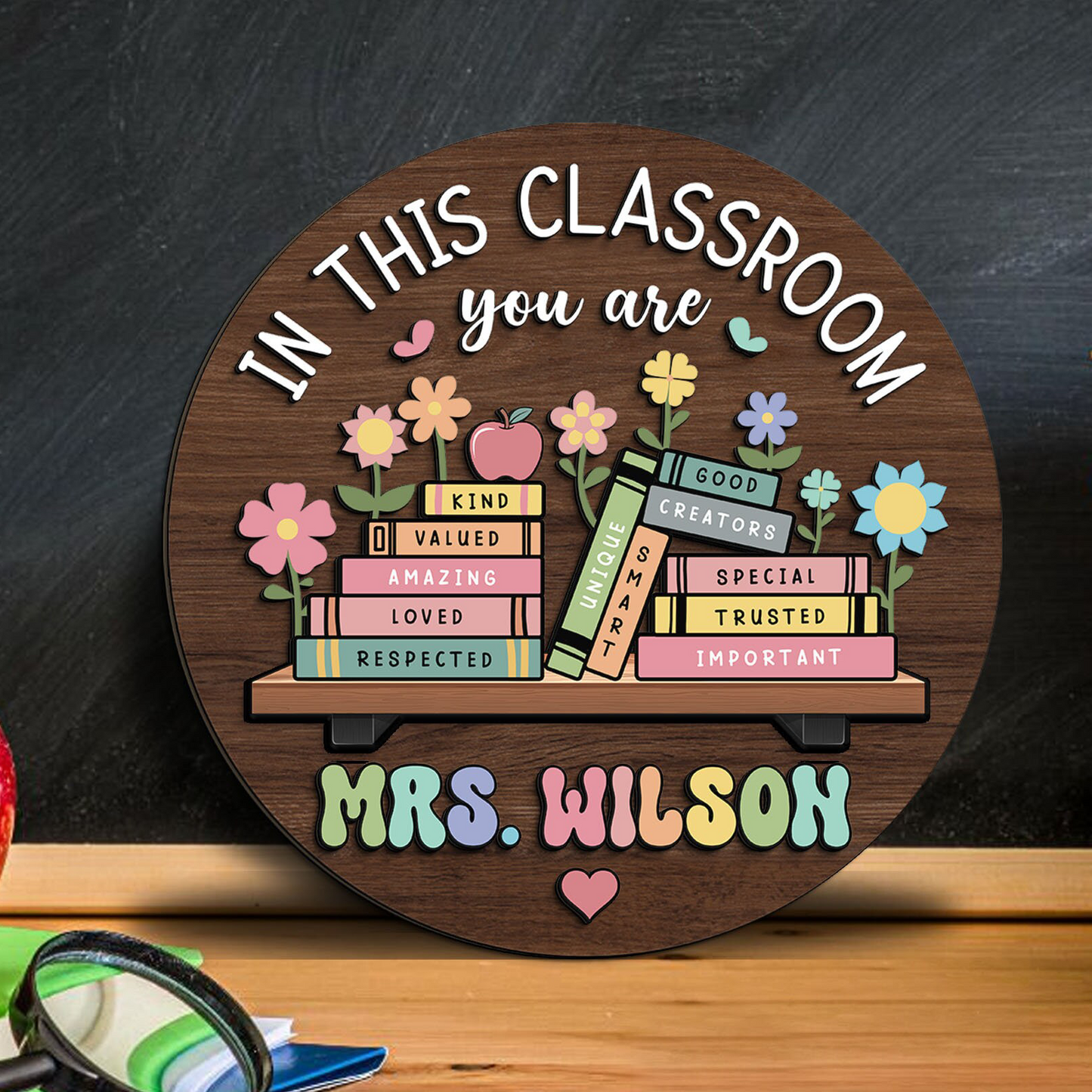 Wood Sign material and size view - Custom Teacher Door Sign
