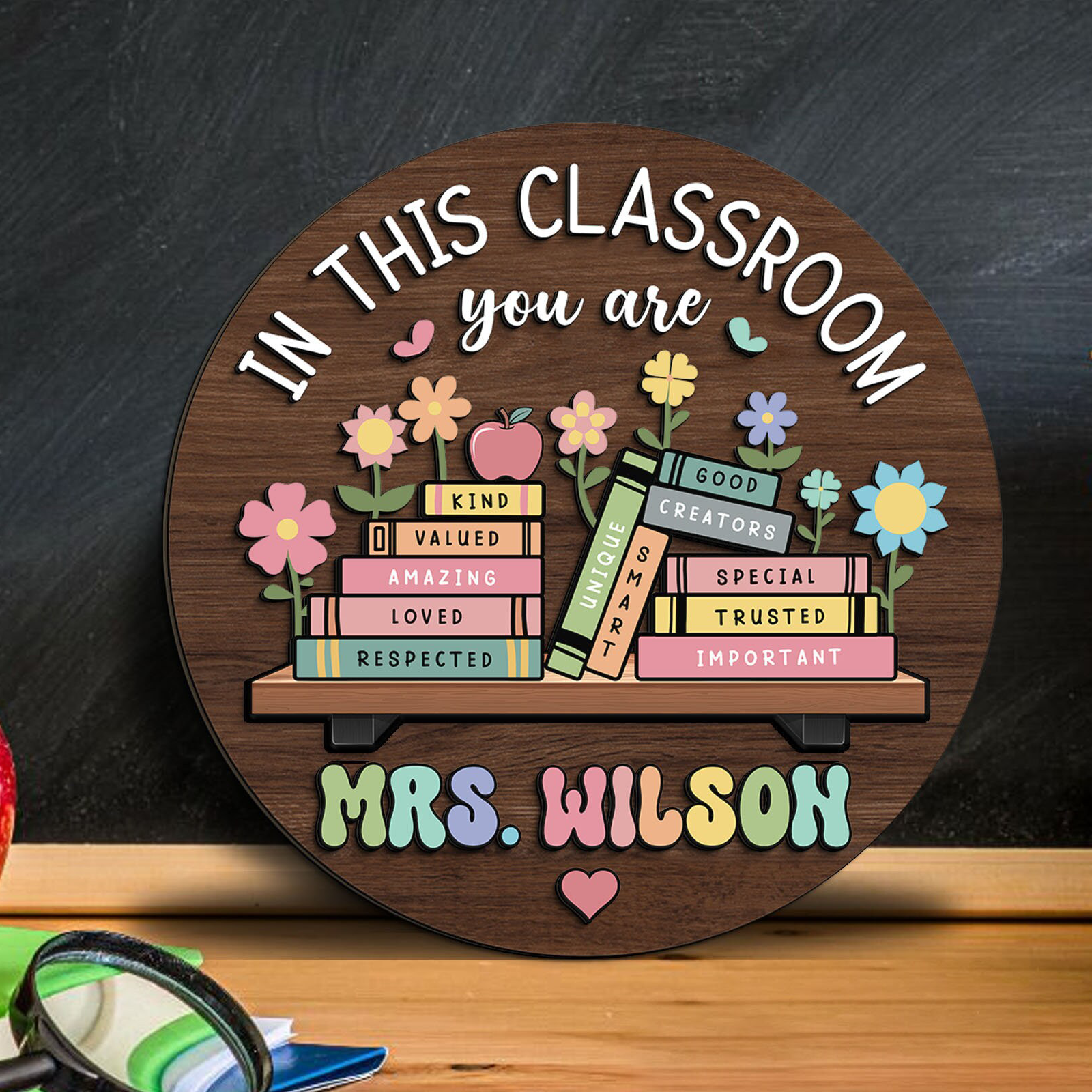 Wood Sign material and size view - Custom Teacher Door Sign