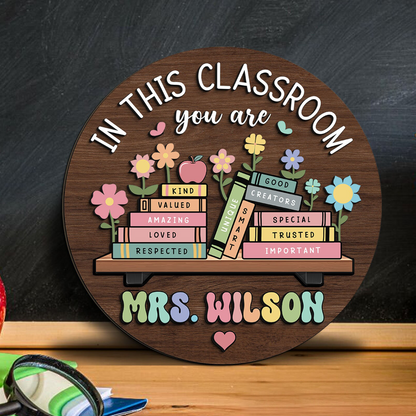 Wood Sign material and size view - Custom Teacher Door Sign